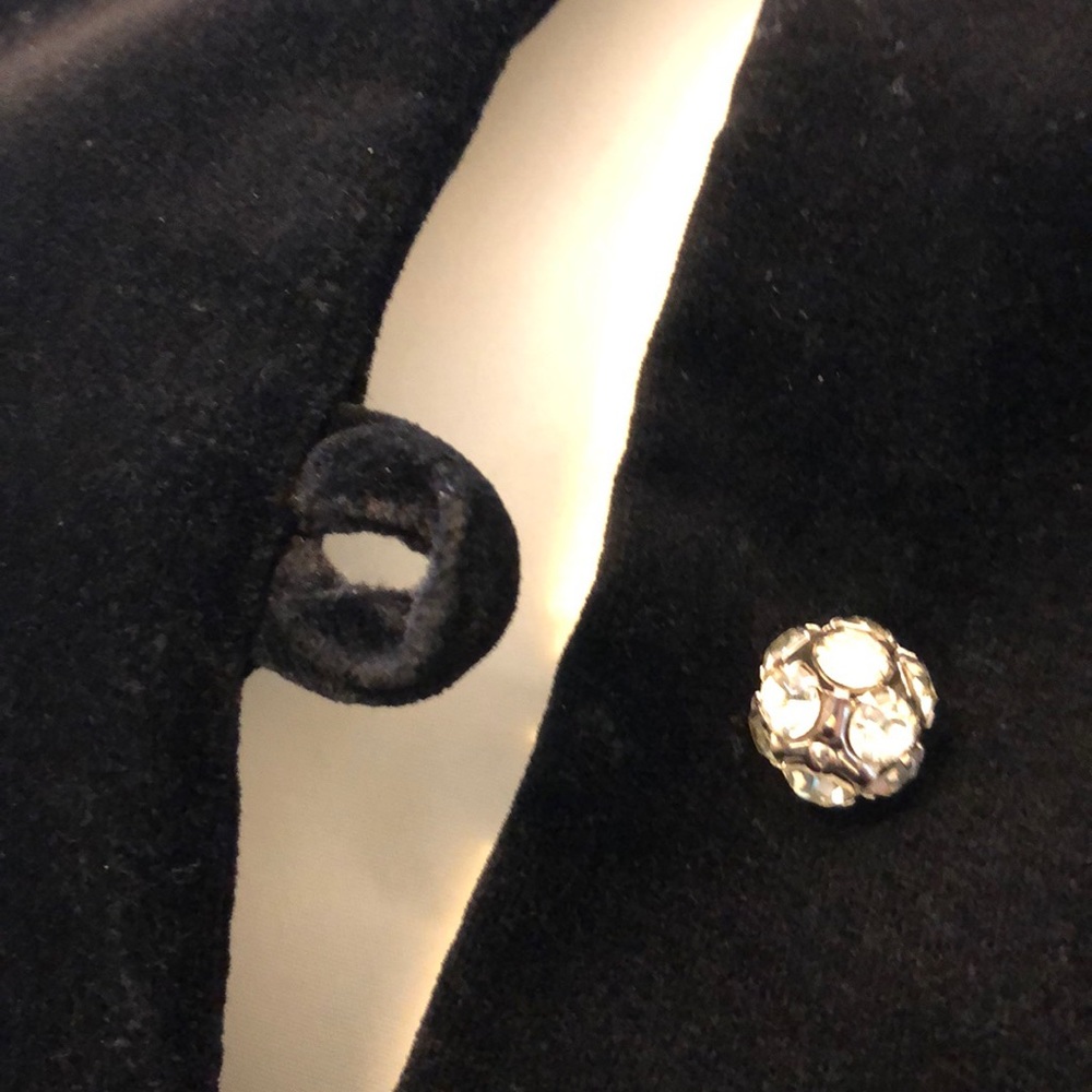 VINTAGE VELVET RHINESTONE BUTTON LINED COAT S-M - Picture 4 of 5